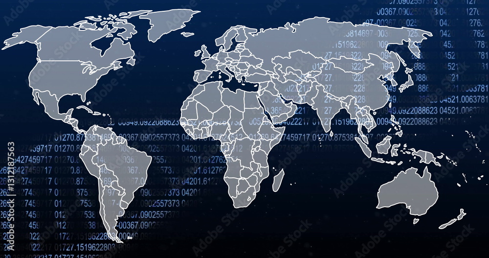 Fototapeta premium Image of dna strand and digital data processing over world map