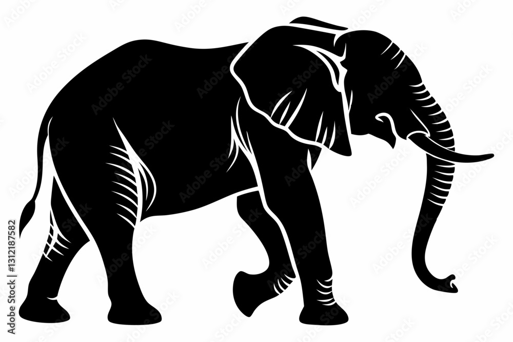 Obraz premium Black Silhouette of an Elephant Walking - Vector Illustration for Logos, Stickers, and Designs