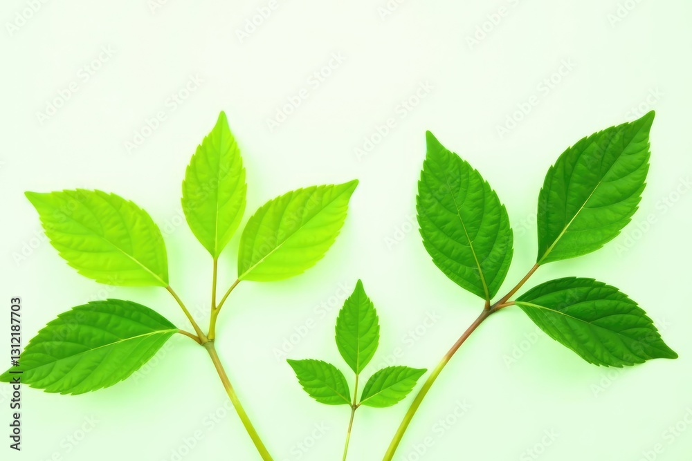 Fresh green leaves isolated on white background, still life, green Fresh green leaves isolated on white background, still life, green