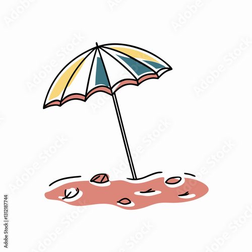 Colorful beach umbrella in sandy area