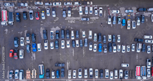 Photography A parking lot with many parked cars