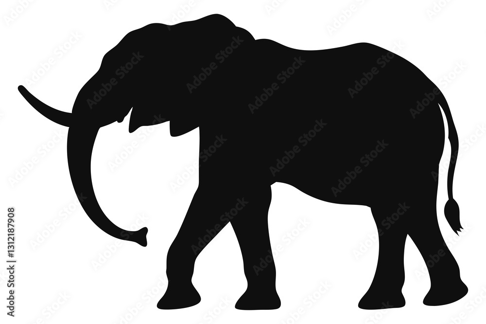 Fototapeta premium Black Silhouette of an Elephant Walking - Vector Illustration for Logos, Stickers, and Designs