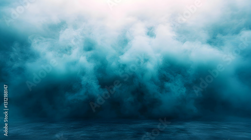 Mystical teal smoke-filled stage