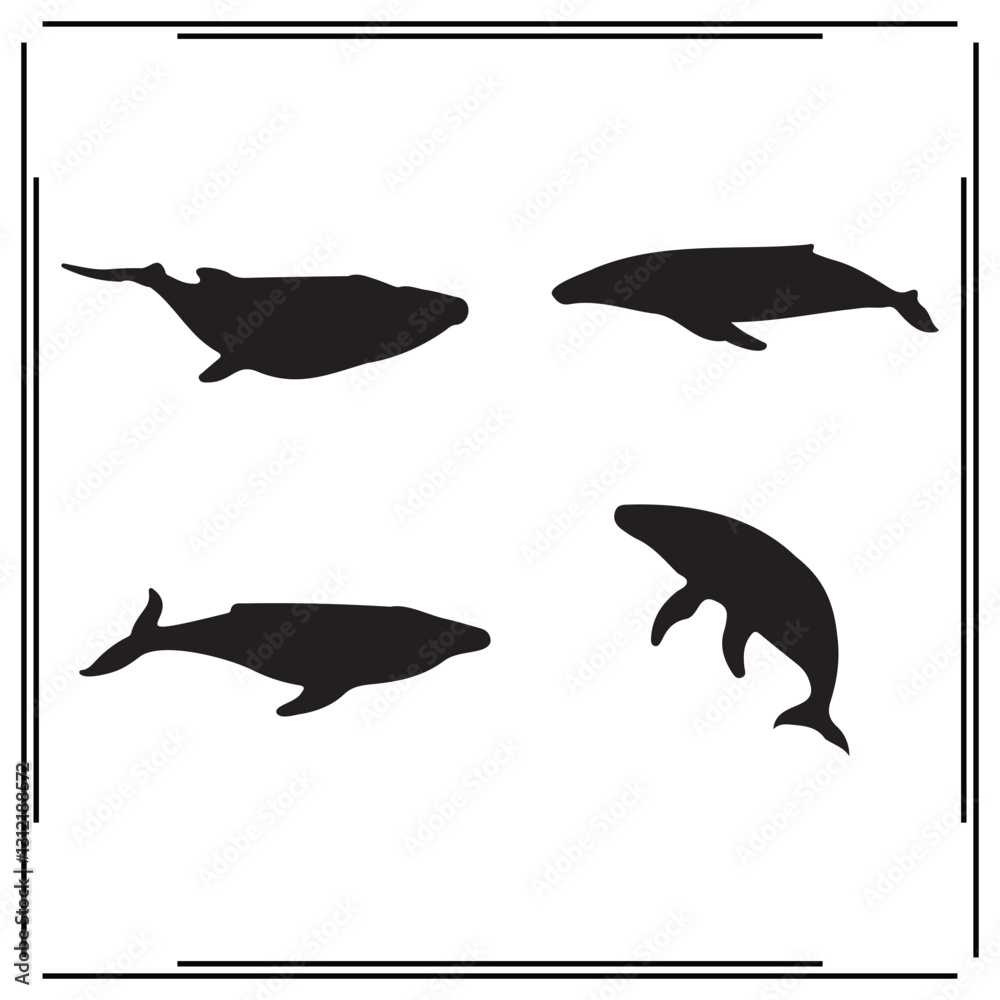Obraz premium Whale silhouette, Whale illustration ,Whale clipart, Whale vector , Whale icon , black Whale, Whale illustration on white background, Whale silhouette illustration, 