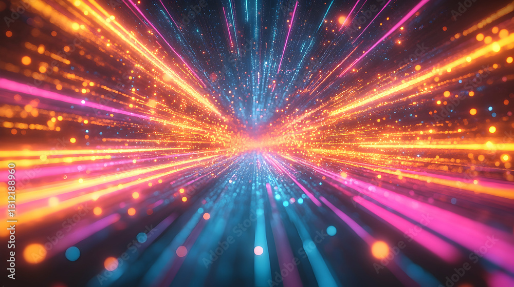 Obraz premium Neon Speed Tunnel, Digital Abstract