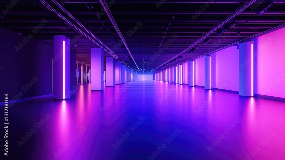 Fototapeta premium Neon Lights Corridor, An Immersive Purple and Pink Architectural Interior
