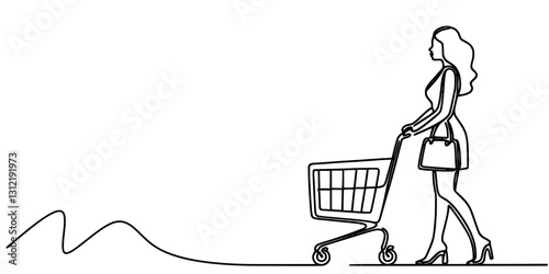 Woman Pushing Shopping Cart