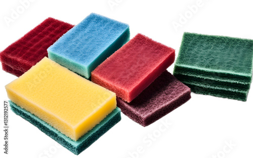 A set of scouring pads for cleaning greasy surfaces, isolated on a empty plain background