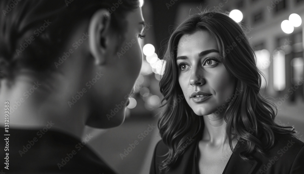 Naklejka premium Black and white photo of two women having a deep conversation.