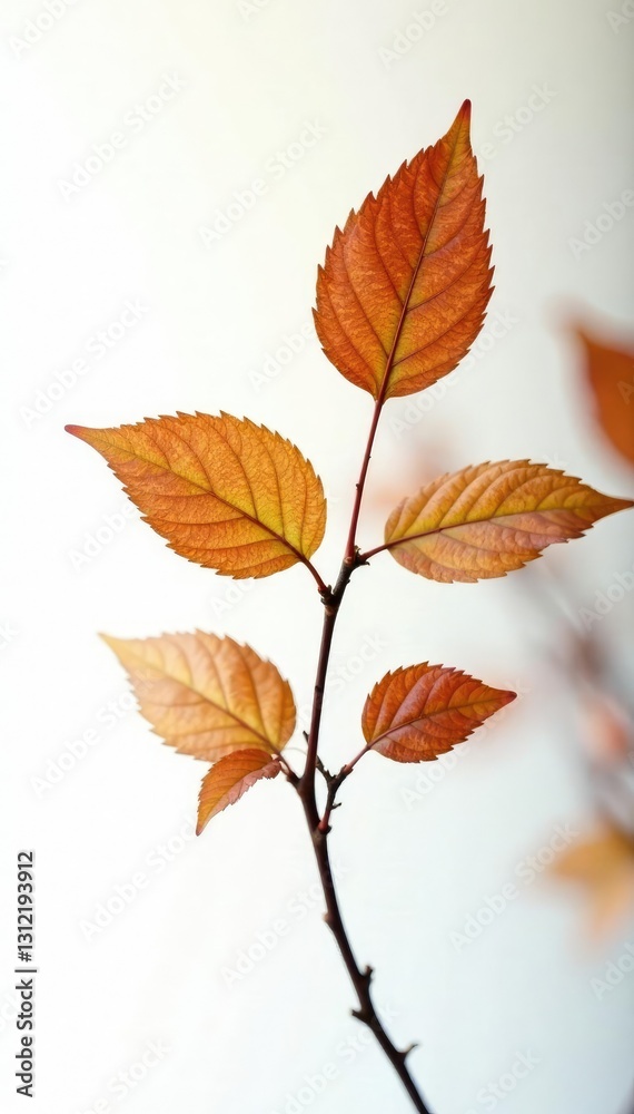 Single branch with brown leaves against white, tree, foliage Single branch with brown leaves against white, tree, foliage