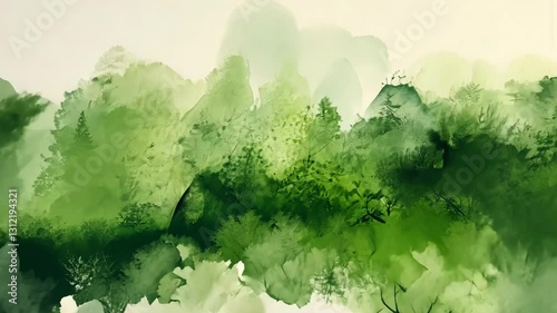 An abstract background with green watercolor stains. v2