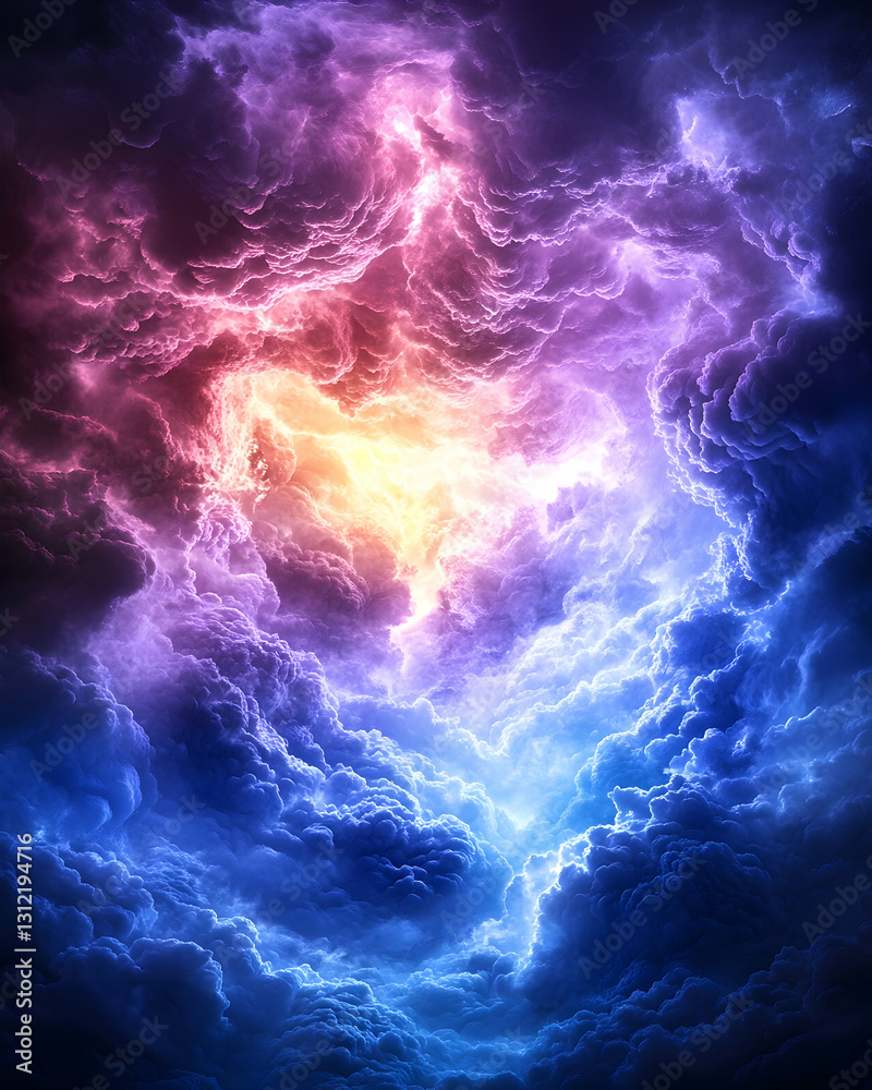 Obraz premium Colorful clouds blend from pink/red to yellow to blue in a dramatic sky