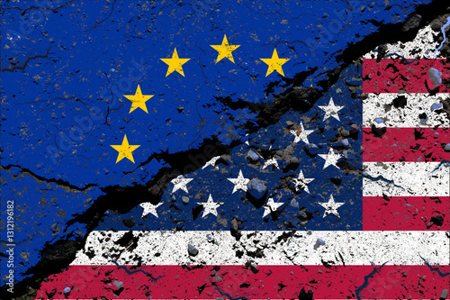 Conflict USA EUkraine war Confrontation flags split in front of