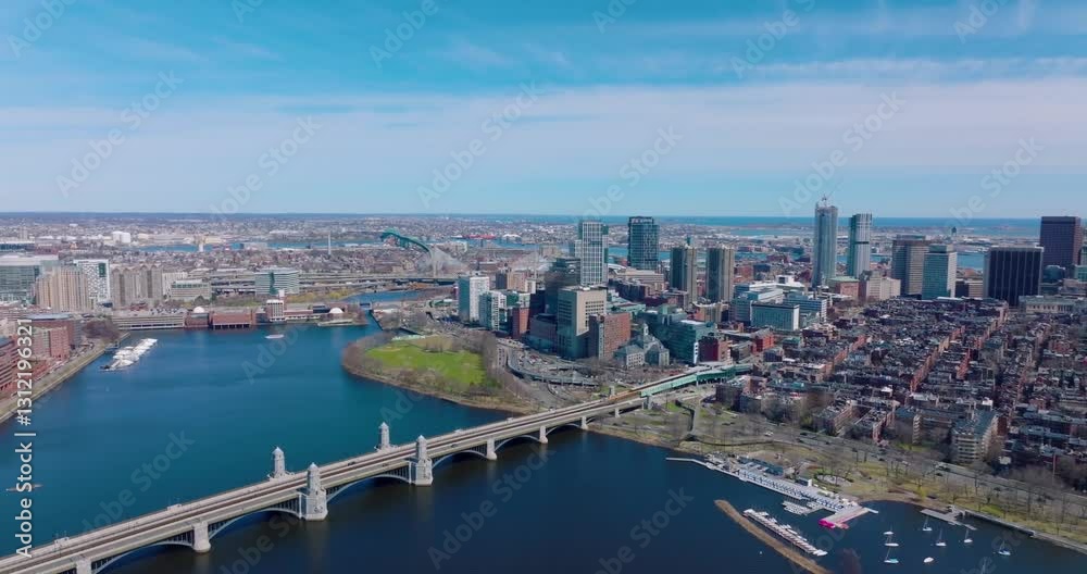 Aerial View of Boston city skyscrapers with beautiful modern city with sea Aerial View of Boston city skyscrapers with beautiful modern city with sea