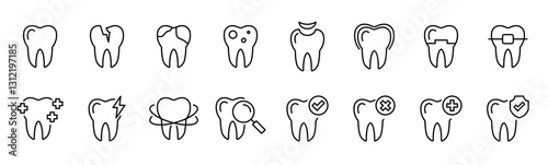 Collection of dental icon sets. with line style. dentist icon set. teeth icon set. oral care icon set. icons for apps and websites. Vector Illustration