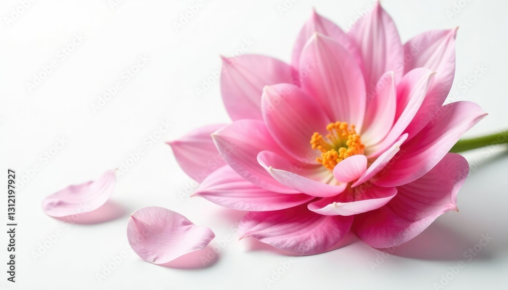 Fototapeta premium delicate flower petals unfolding on white surface, botanical, isolated, white background