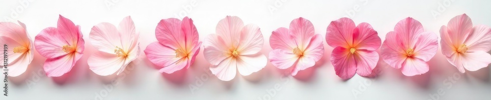 Delicate flower petals unfolding on white surface, blossom, floral Delicate flower petals unfolding on white surface, blossom, floral