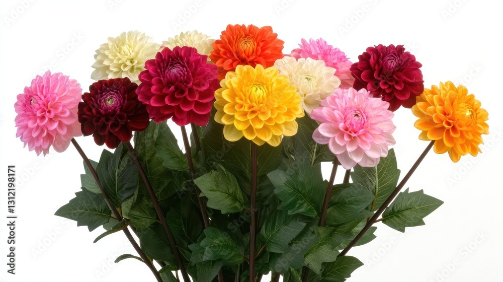 A beautiful bouquet composed of various colorful dahlia blossoms A beautiful bouquet composed of various colorful dahlia blossoms