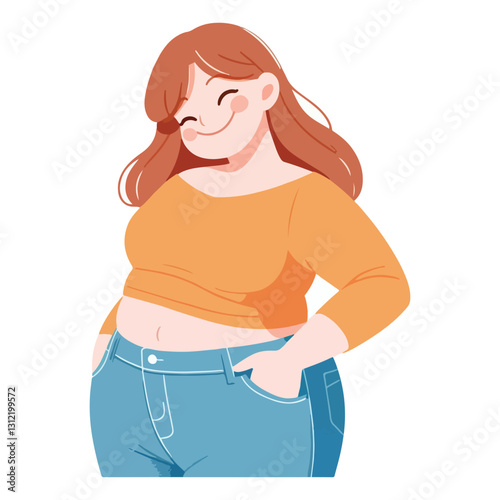 Happy plus size woman posing casually body positivity illustration vector