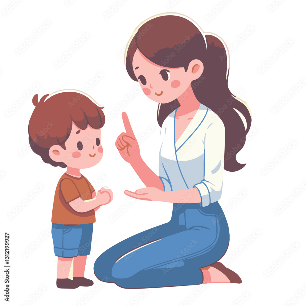 Mom Explaining to Her Child Important Life Lessons Vector Mom Explaining to Her Child Important Life Lessons Vector