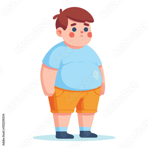 Illustration of Overweight Kid Standing Looking Depressed