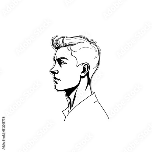 Profile portrait of a young man in sketch style