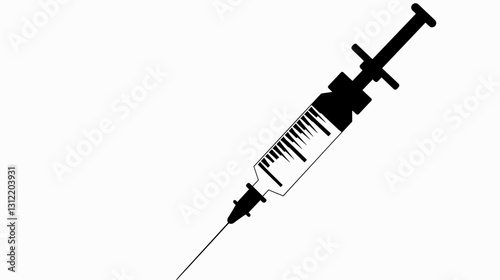 Black and white syringe illustration with needle for medical use