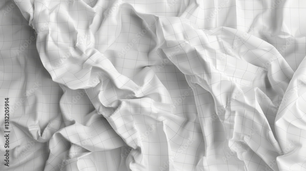 Obraz premium a highly detailed rendering of crumpled white paper with faint grid lines. The image should showcase the intricate texture of the folds and wrinkles