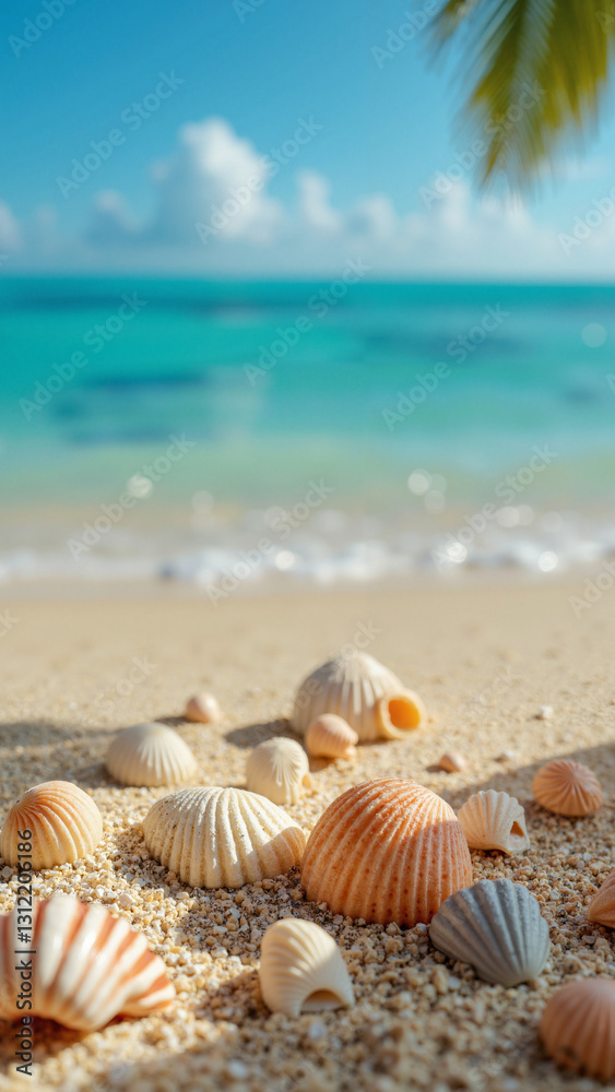 Delicate Seashells on a Pristine Tropical Beach: Perfect for Travel Brochures and Vacation Rentals Delicate Seashells on a Pristine Tropical Beach: Perfect for Travel Brochures and Vacation Rentals