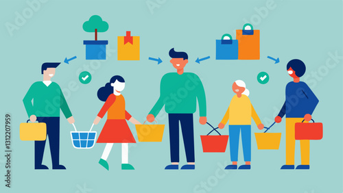 These illustrations can reflect various social dynamics settings and poses that emphasize the activity of comparing deals a shoppers.