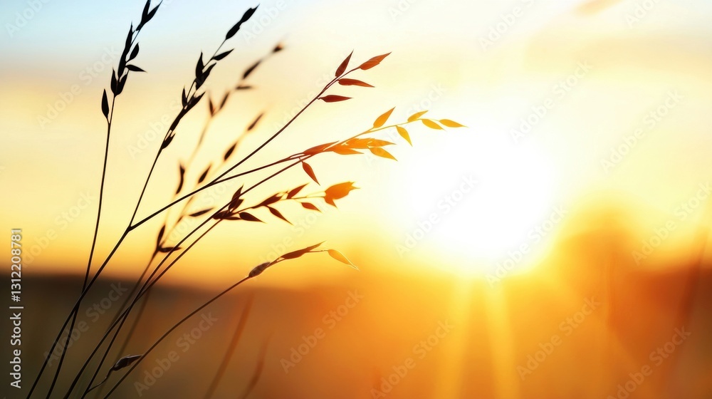 Obraz premium A field of tall grass at sunset.