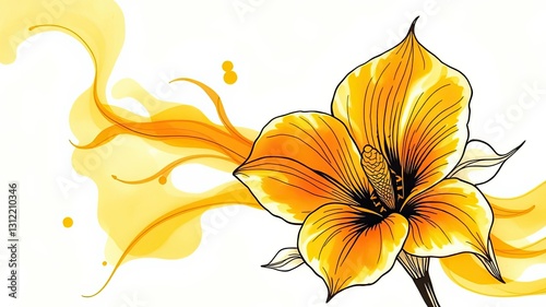 Vibrant Orange Flower Abstract Yellow Watercolor Background Floral Design