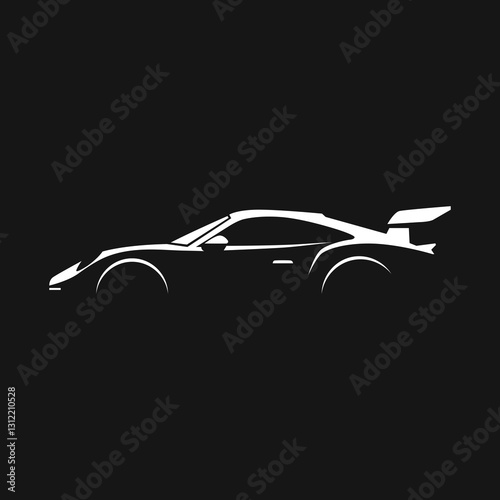 Sports car as a vector line-art of vehicle on black background template