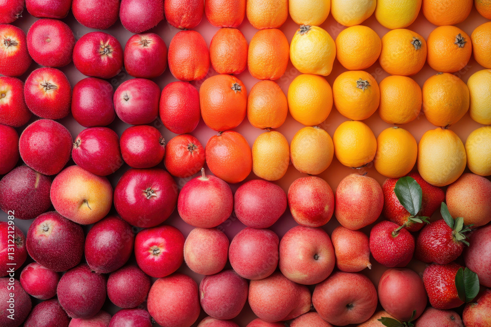 Bunch of colorful mixed fruit displayed on a wooden table at a farmers market. Bunch of colorful mixed fruit displayed on a wooden table at a farmers market.