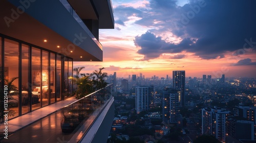 Modern City Apartment Balcony Sunset View