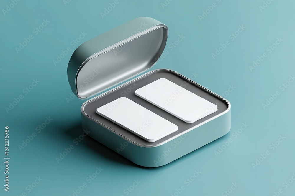 Modern Teal Gift Box Mockup Two Blank Business Cards, Premium Packaging Design Modern Teal Gift Box Mockup Two Blank Business Cards, Premium Packaging Design