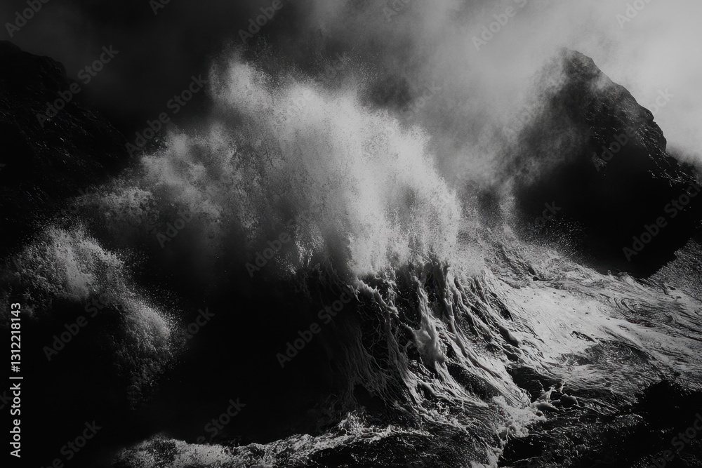 Fototapeta premium Monochromatic rendering of dramatic ocean waves .