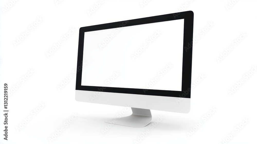 Modern computer mockup with a white screen isolated on a white background, perfect for showcasing digital content or design concepts. Modern computer mockup with a white screen isolated on a white background, perfect for showcasing digital content or design concepts.