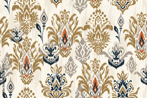 Seamless ethnic ikat pattern in tribal, folk embroidery, and Mexican style Aztec geometry for Graphic Arts, Carpet Design, Wallpaper, Wrapping, and Clothing.