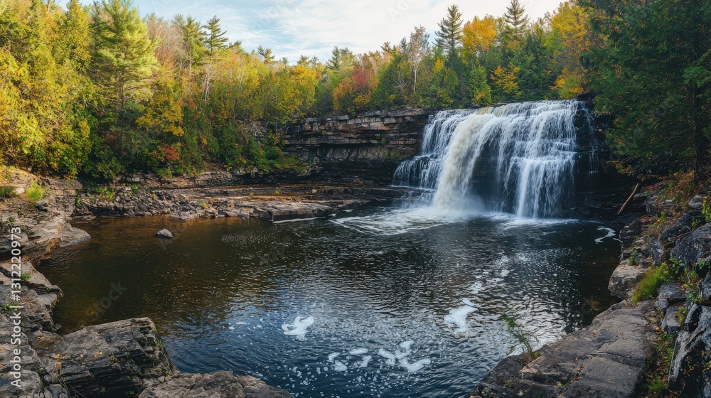 Obraz premium Stunning Autumn Waterfall in the Forest - Breathtaking Nature Scene