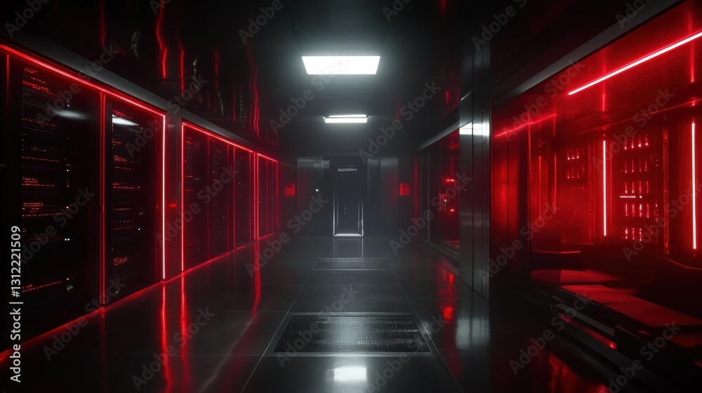 Cyberpunk Server Room: Neon Red Glow in a Futuristic Data Center Cyberpunk Server Room: Neon Red Glow in a Futuristic Data Center