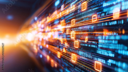 Digital media content with vibrant data streams and glowing elements