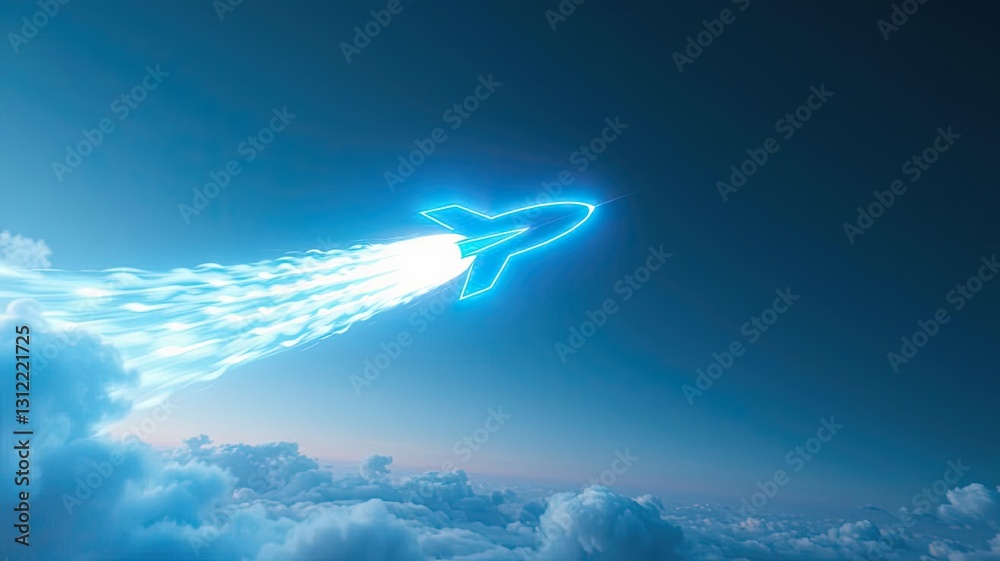 Obraz premium Futuristic Rocket Launching Through Cloudscape Startup Success