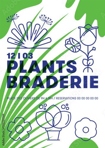 affiche pour une bourse aux plantes, 2 couleurs, maquette mockup pour évènement de marché aux plantes à personnaliser, couleurs et texte modifiables