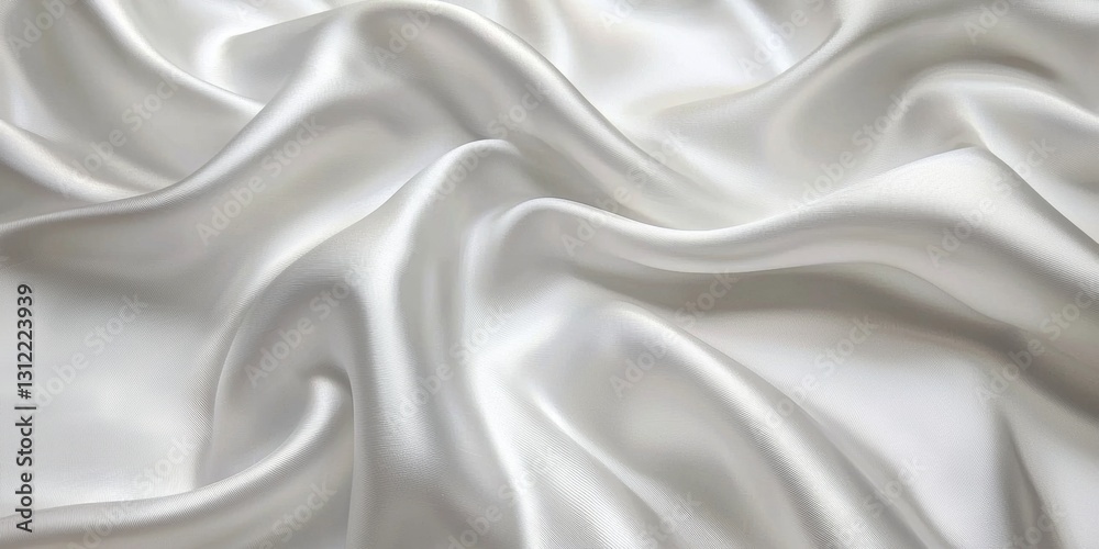Fototapeta premium Exquisite white silk satin fabric featuring gentle waves.