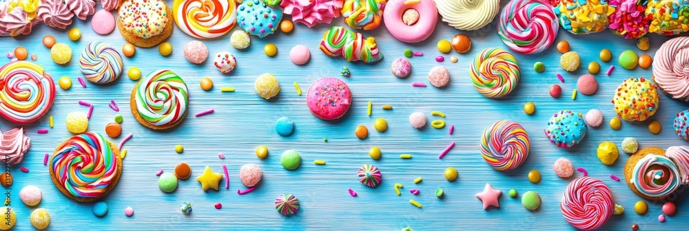 Naklejka premium Festive banner with a bright array of sweet treats perfect for any occasion.