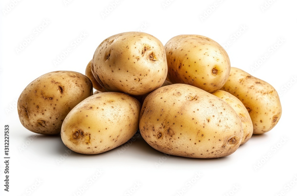 Freshly Harvested Brown Potatoes Piled Together on White Background Showcasing Natural Texture and Shape Ideal for Culinary and Agricultural Themes Freshly Harvested Brown Potatoes Piled Together on White Background Showcasing Natural Texture and Shape Ideal for Culinary and Agricultural Themes