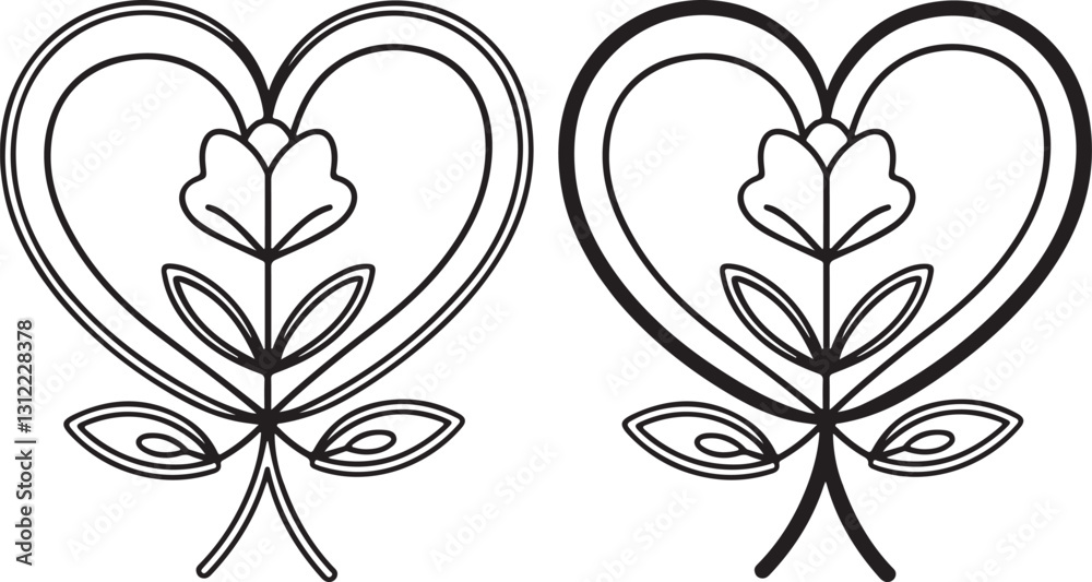 Fototapeta premium Elegant Floral Heart silhouette Design with Roses and Ornamental Pattern