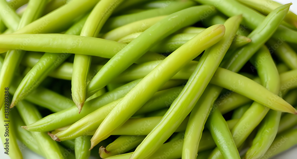 Soft green beans with a crisp, tender texture. Refreshing and healthy composition Soft green beans with a crisp, tender texture. Refreshing and healthy composition