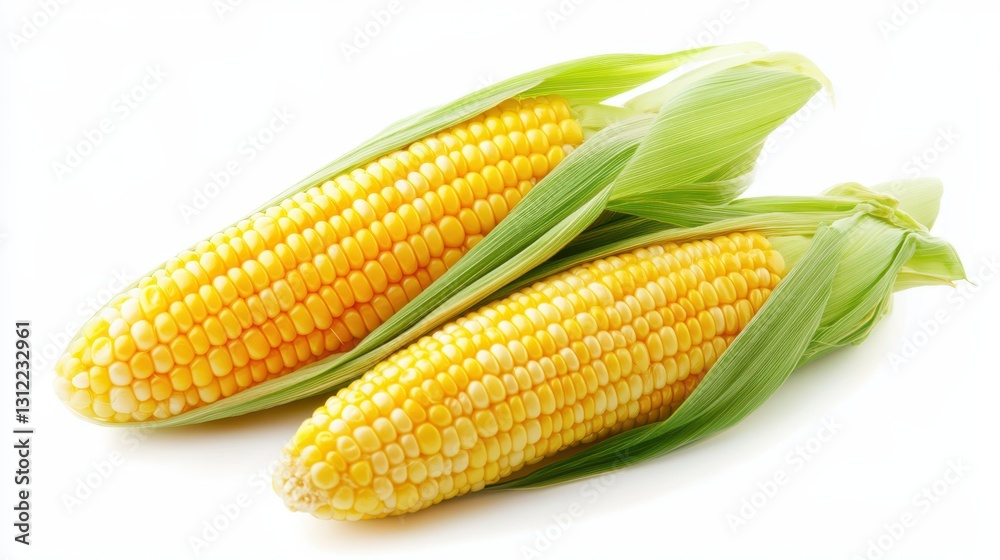 Sweet corn with bright, vibrant skin, isolated on a white background. Sweet corn with bright, vibrant skin, isolated on a white background.
